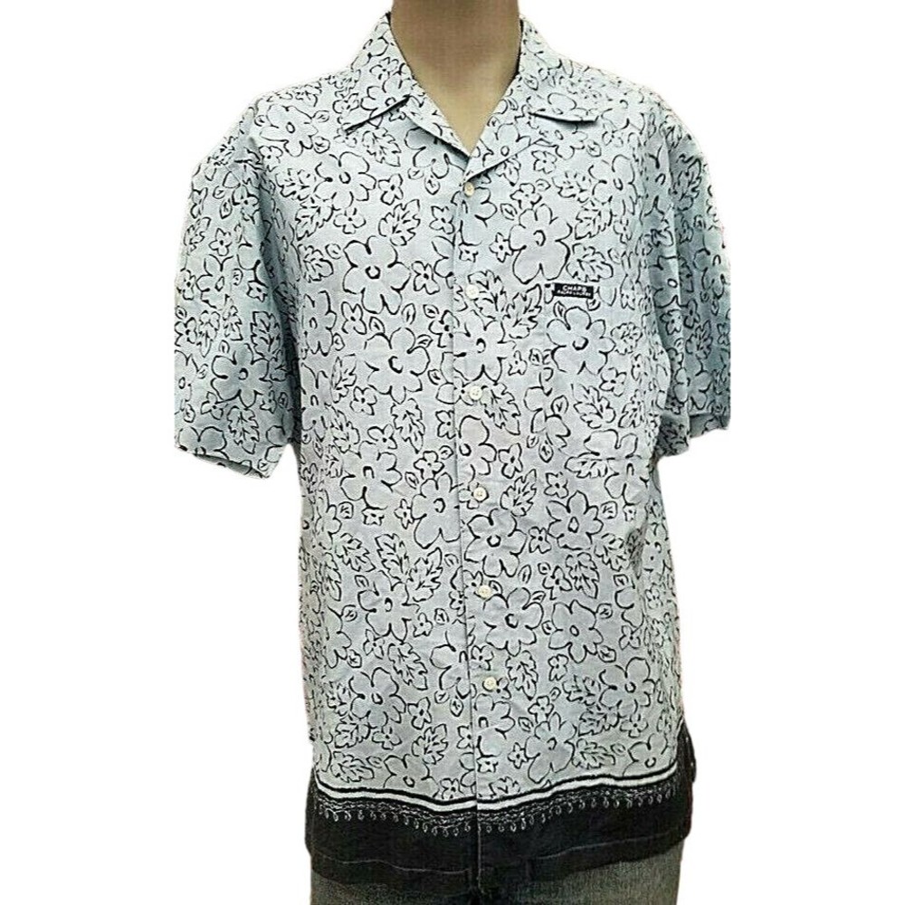 Chaps Ralph Lauren Men Size L Hawaiian Casual Button Front Shirt Light Blue